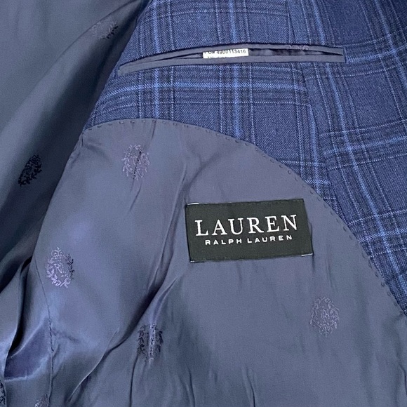 Ralph Lauren Men's Navy Windowpane Wool Blend Blazer Jacket 46R Business Casual - Picture 8 of 16